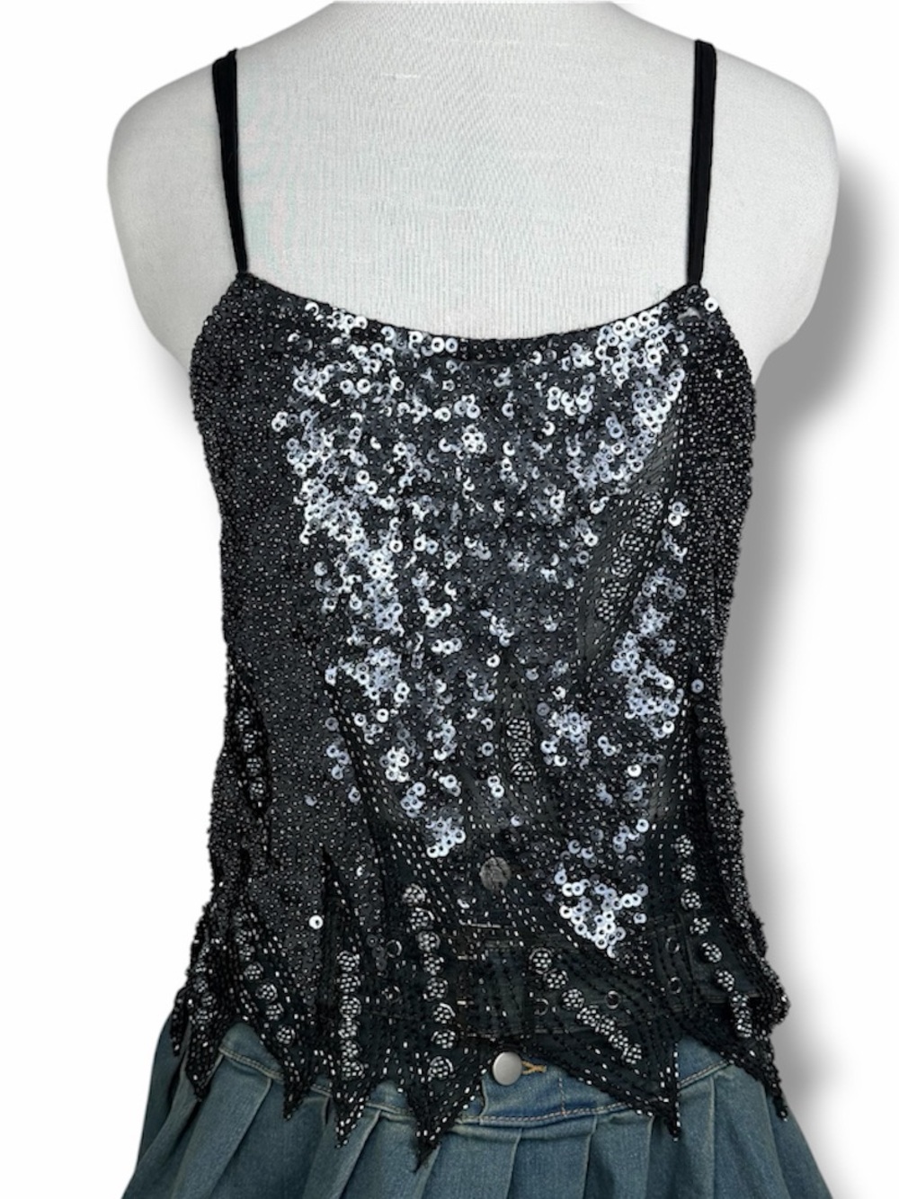 Vintage Silk Beaded Sequin‎ Cami Y2K Party Top Small